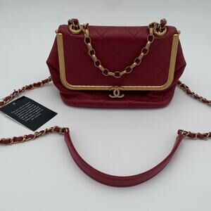 CHANEL My Crush Lambskin Flap Bag Red Gold Quilted Leather